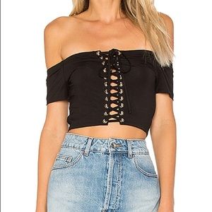 By the way lace up crop top black